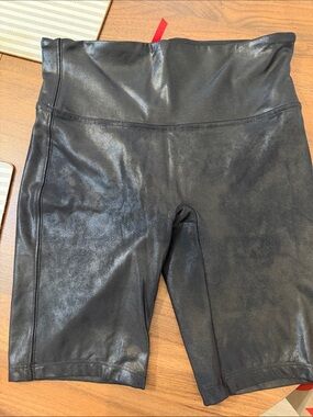 SPANX Black Faux-Leather High-Rise Bike Shorts